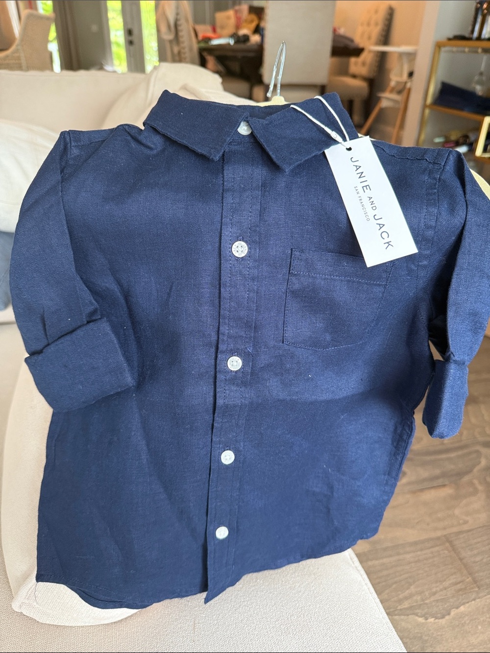 Janie and Jack Navy Linen-Blend Button-Down Shirt